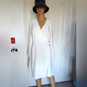 DKNY Women's Ivory Long Sleeve V Neck Short Sheath Wear To Work Dress, Ivory, 8.